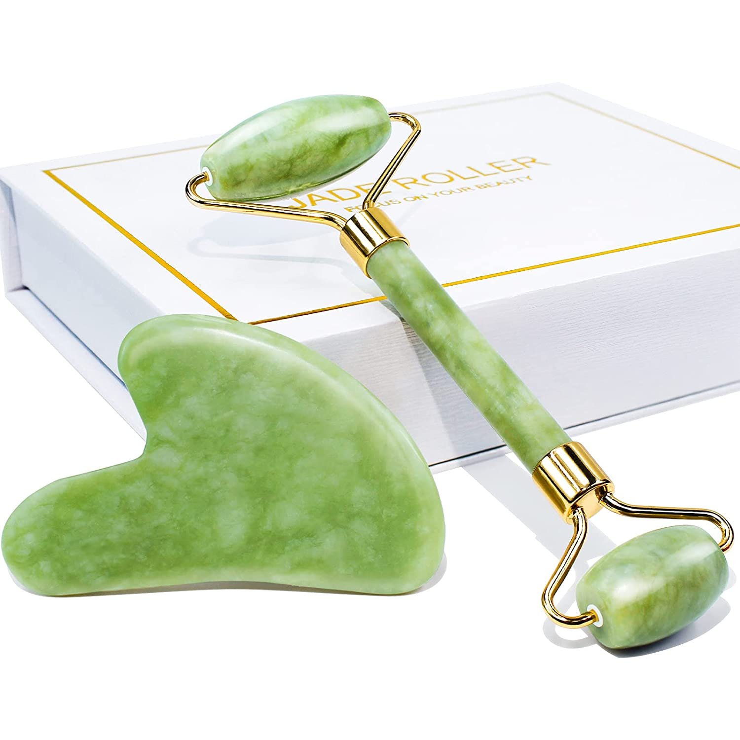 Jade Roller Gua Sha Set - (Green Colour)