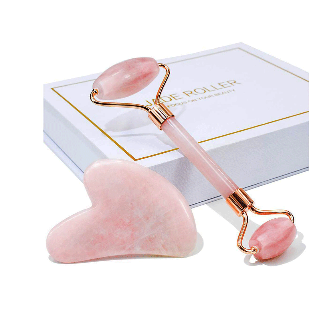 Jade Roller Gua Sha Set - (Pink Colour)